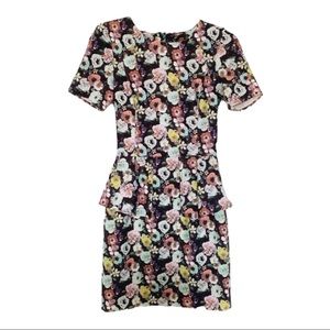 H&M Dress Floral Print Peplum Sheath Dress Black Fall Holiday Sz 4